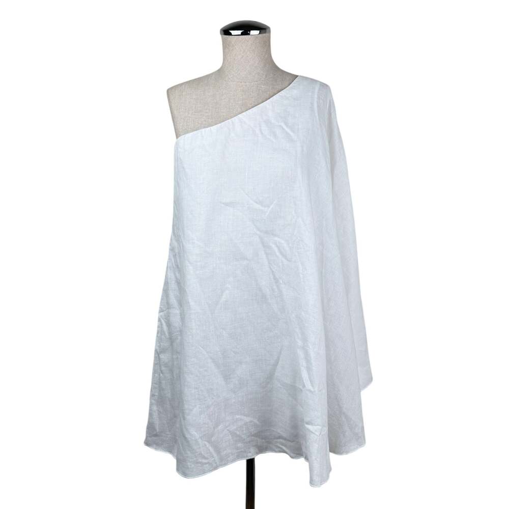 Island Company Cherub Dress Linen One Shoulder Mini White XS Boho Resort